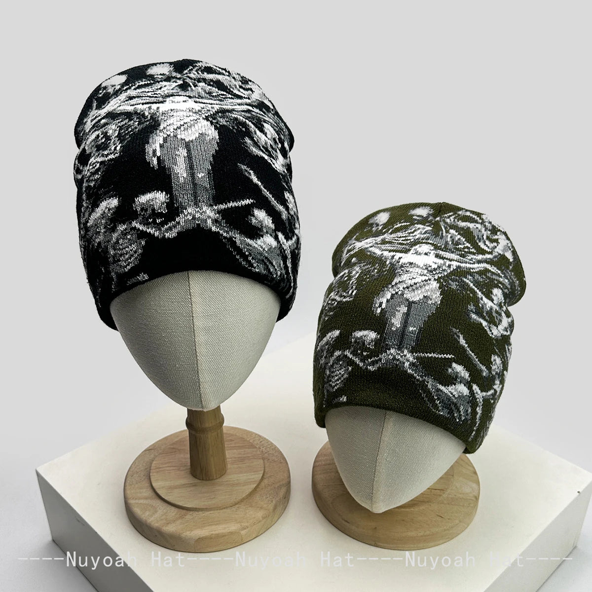 Angel Skull Jacquard Beanie, Unisex Knit Hat