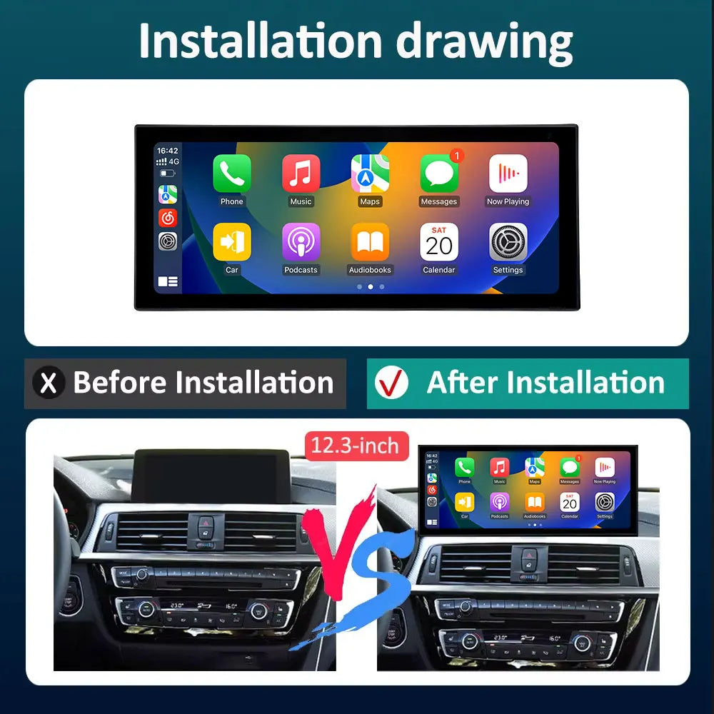 12.3" Android CarPlay Screen for BMW 3/4 Series F30 F31 F32 F33 F34 F36 (2013–2019) NBT/EVO — Android Auto, GPS, 4G