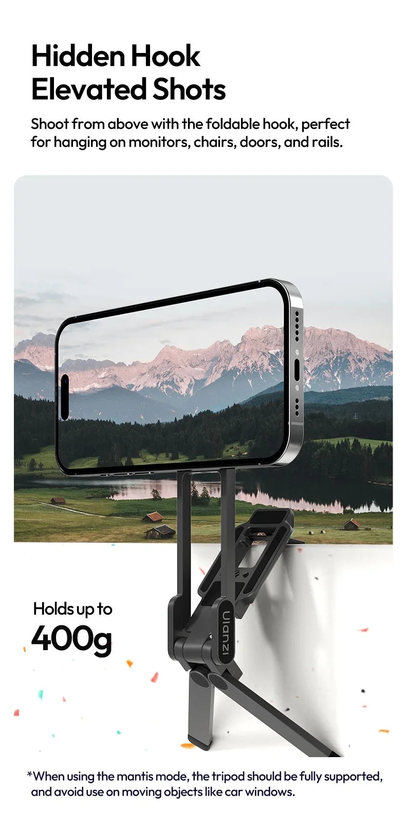 Ulanzi MA38 Magnetic Phone Stand For iPhone 16 15 14 Handheld Tripod Snap Mode Hidden Hook Slope Wall Mountable