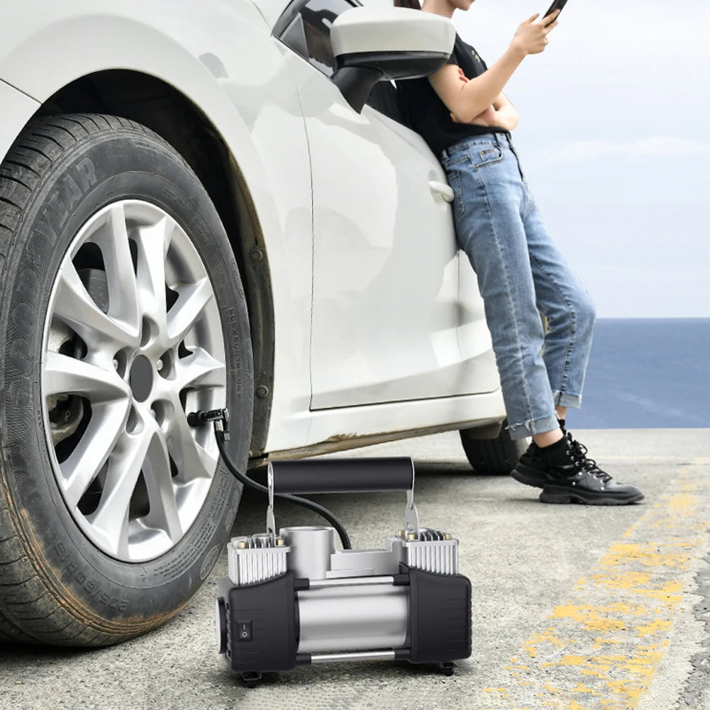 12V Portable Dual Cylinder Air Pump Heavy Duty Car Truck Air Compressor Dual Cylinder Tire Inflator Electric Car Tyre Inflator