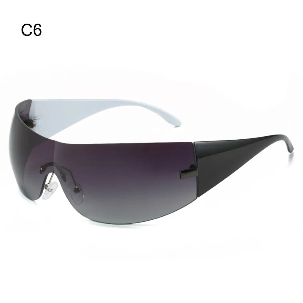 Trendy Y2K Sunglasses for Women  Men Rimless Wrap-Around Sunglasses Futuristic One Piece Shades Fashion Hip Hop Sun Glasses