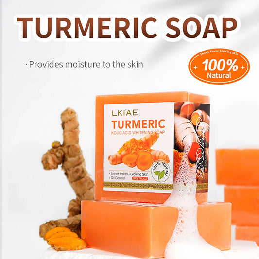 Natural Turmeric Whitening Soap Bar, Clean Skin, Remove Dark Spots, Acne, Hyperpigmentation, Smooth Skin, For Face & Body, 200g