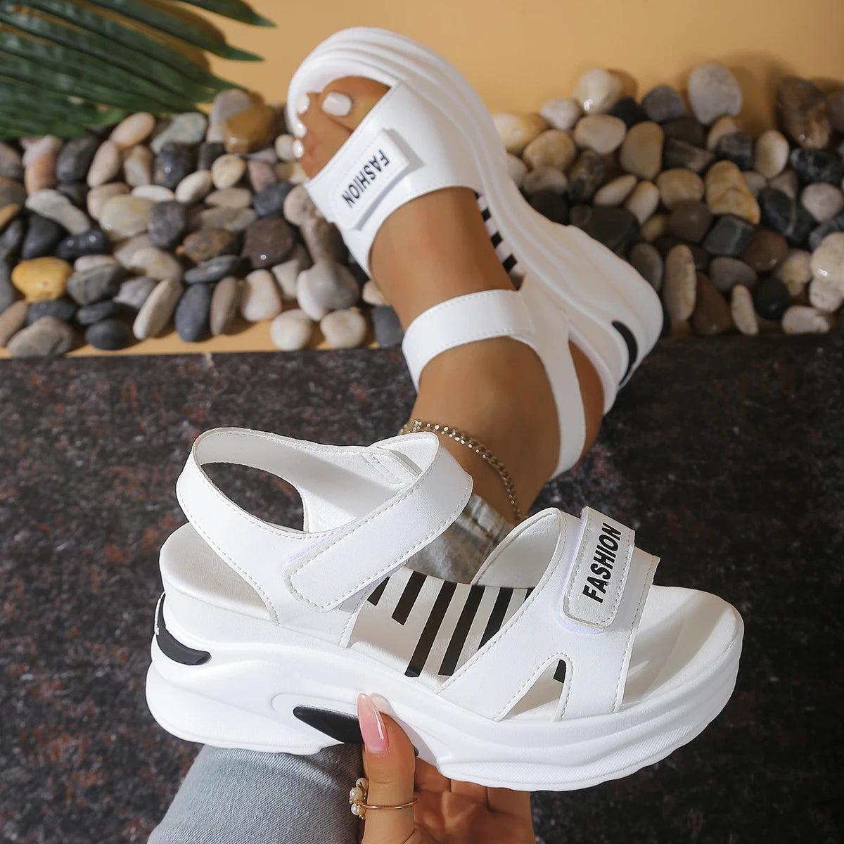 Platform Wedge Sandals for Women — Lightweight Velcro Summer Beach Shoes