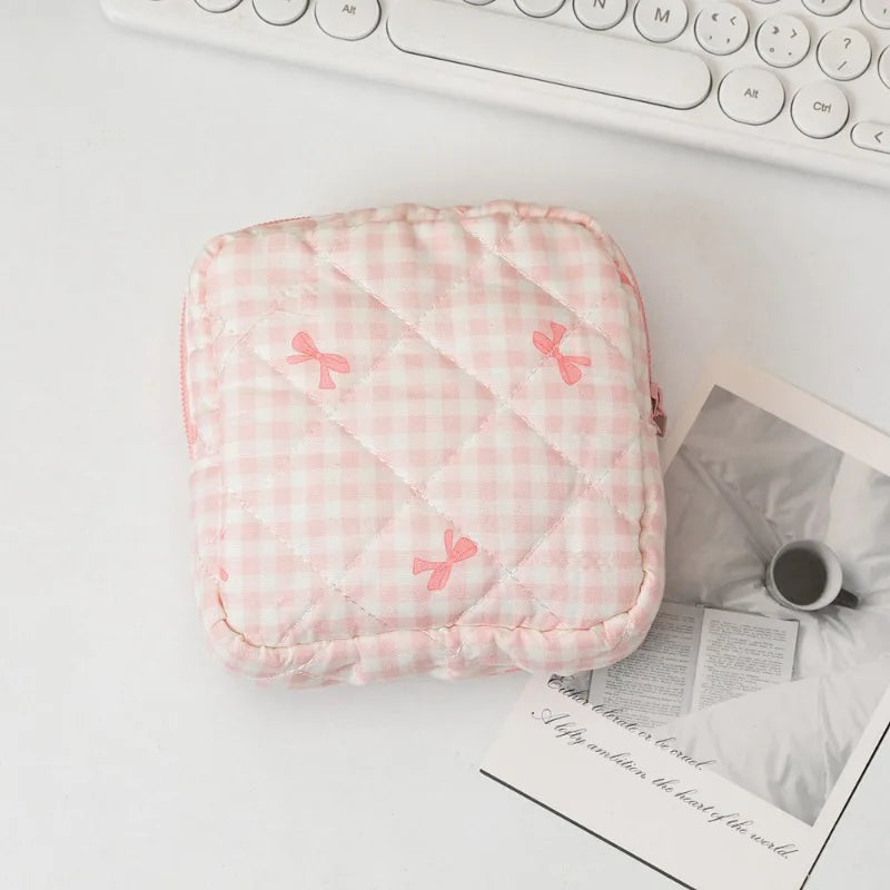 Cute Large Capacity Sanitary Napkin Storage Bags Cartoon Bow Portable Girls Physiological Period Tampon Organiser Bag Pouch