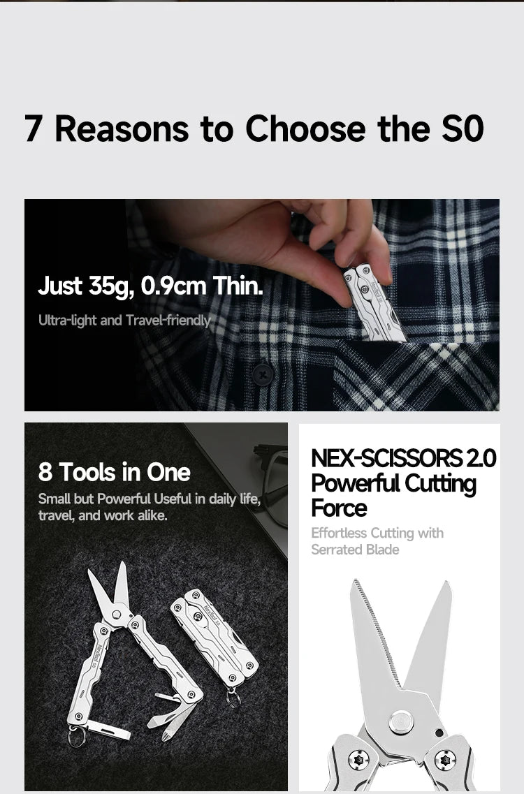 NexTool 8 In 1 Mini Sailor Scissors S0 Micro Keychain Multitool Screwdriver Portable Pocket Folding EDC Tool for Travel