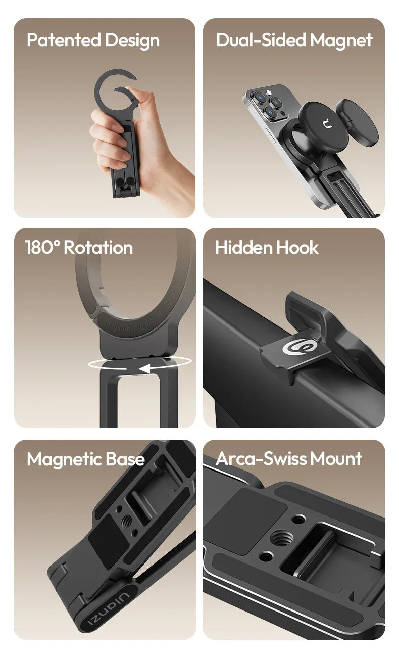 Ulanzi MA38 Magnetic Phone Stand For iPhone 16 15 14 Handheld Tripod Snap Mode Hidden Hook Slope Wall Mountable