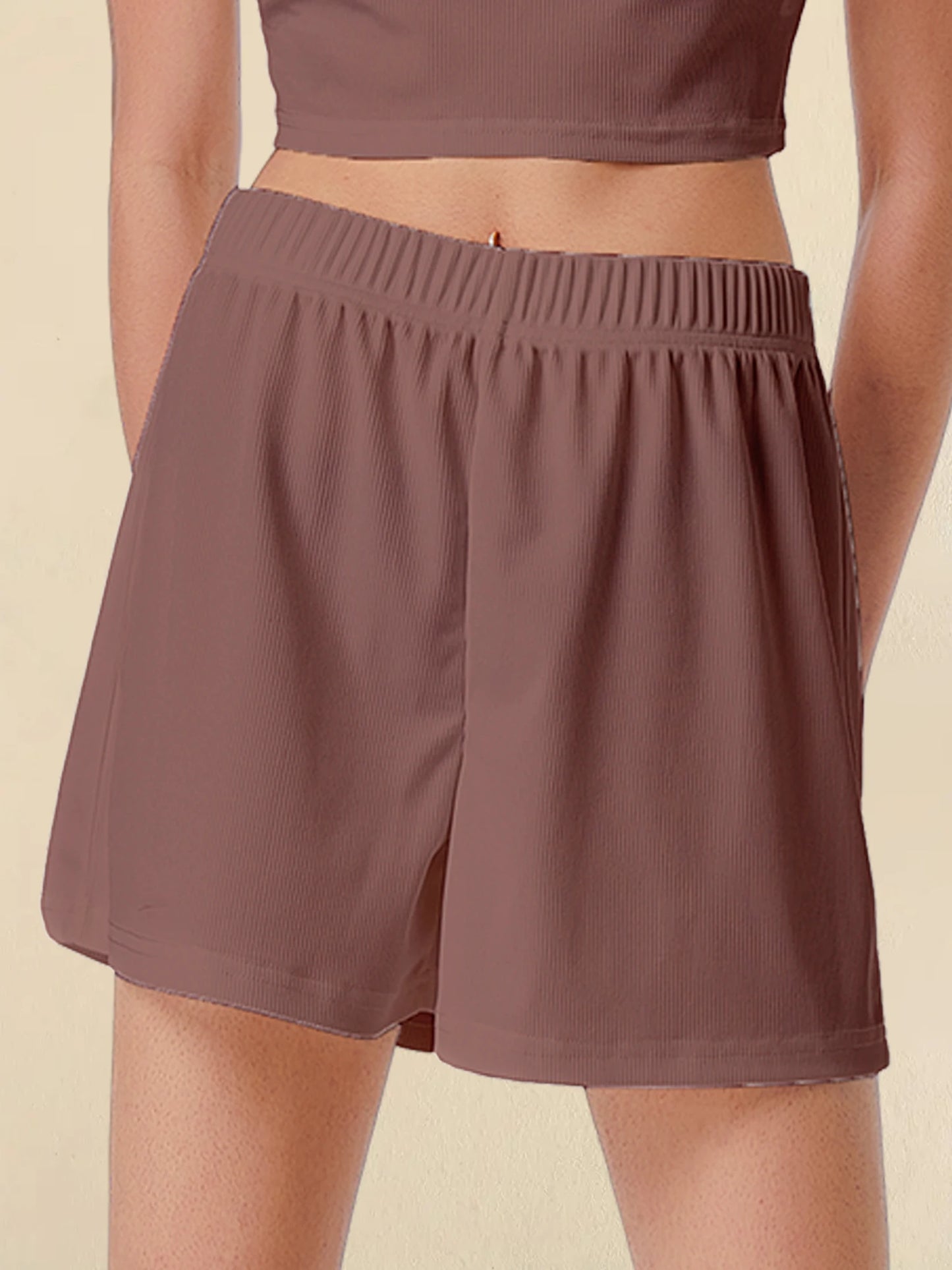Casual Shorts Women 2026 New Summer Simple Comfortable Elastic Waist Cool Breathable Solid Color Casual Sports Five Quarter Pant