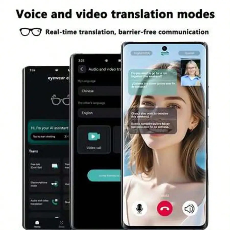 AI Smart Glasses, New Multifunctional Audio Glasses For Men And Women, Support Real-Time Translation For 160+ Languages And Video Translation, Equipped With Chat GPT System, Built-In Microphone And Speaker, HD Voice Calls And