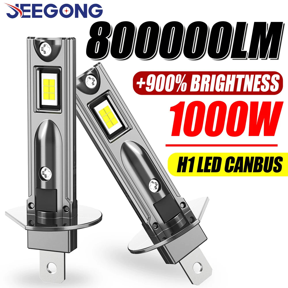 H1 Led Headlight Bulb 800000LM Wireless Turbo Led Lights For Car 1:1 Size CANBUS Error Free Plug And Play 6000K White Light Bulb
