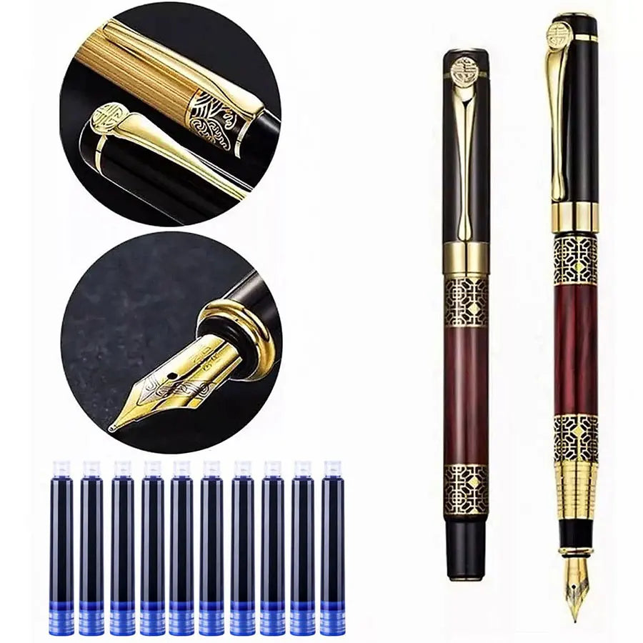 1-100Pcs/Set Retro Metal Fountain Pen Replaceable Ink Elegant Gift for Writing Stationery Office School Supplies