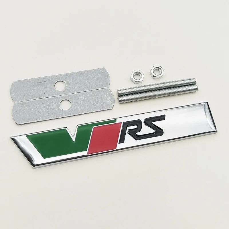 3d Metal RS Logo VRS Car Front Grill Emblem Rear Trunk Badge for Skoda VRS Octavia 1 2 3 Rapid Kodiaq Karoq Fabia Kamiq Superb