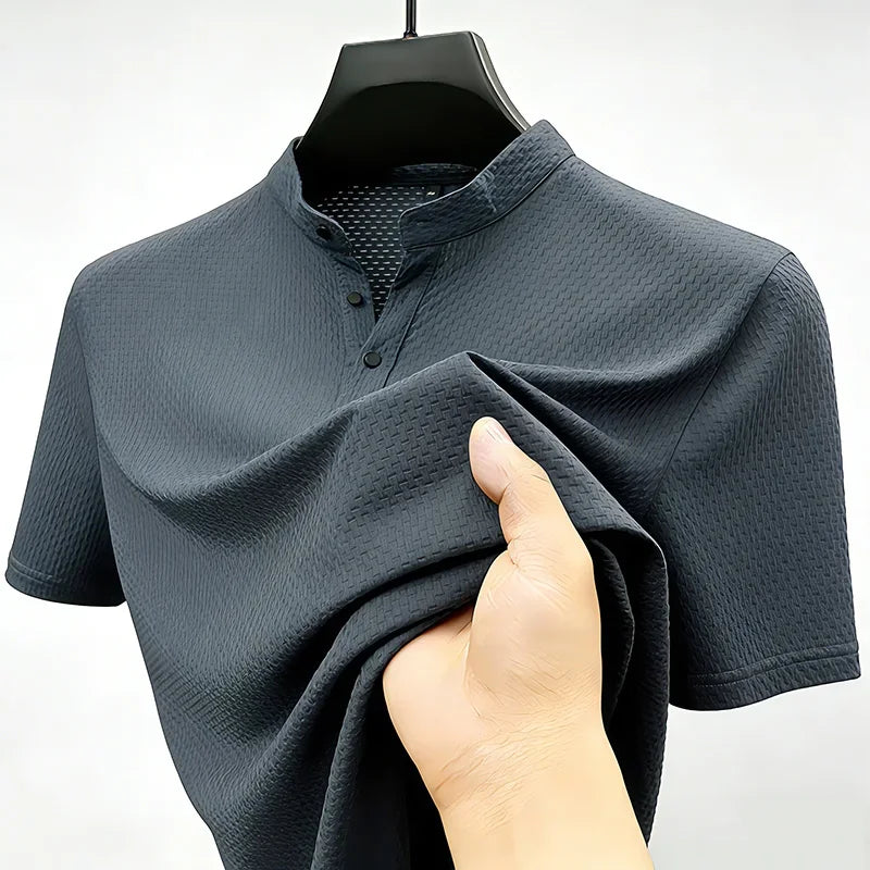 Men's Waffle-Knit Stand Collar Polo - Slim Fit, Office Ready