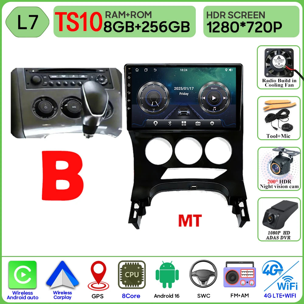 Carplay Android 16 For Peugeot 3008 5008 AT MT 2009 2012 -2016 Screen Video Car Radio GPS Navigation Car Monitor DVD DSP Stereo
