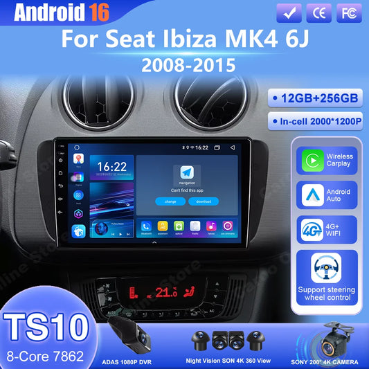 9" Android Car Stereo for Seat Ibiza MK4 6J (2008–2015) — CarPlay, Android Auto, GPS, 4G, WiFi