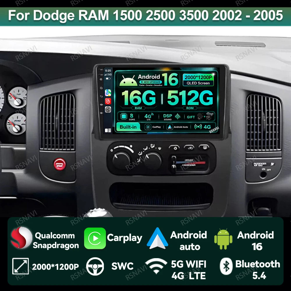 Android Car Radio & GPS Navigation Head Unit — Dodge RAM 1500/2500/3500 (2002-2005)