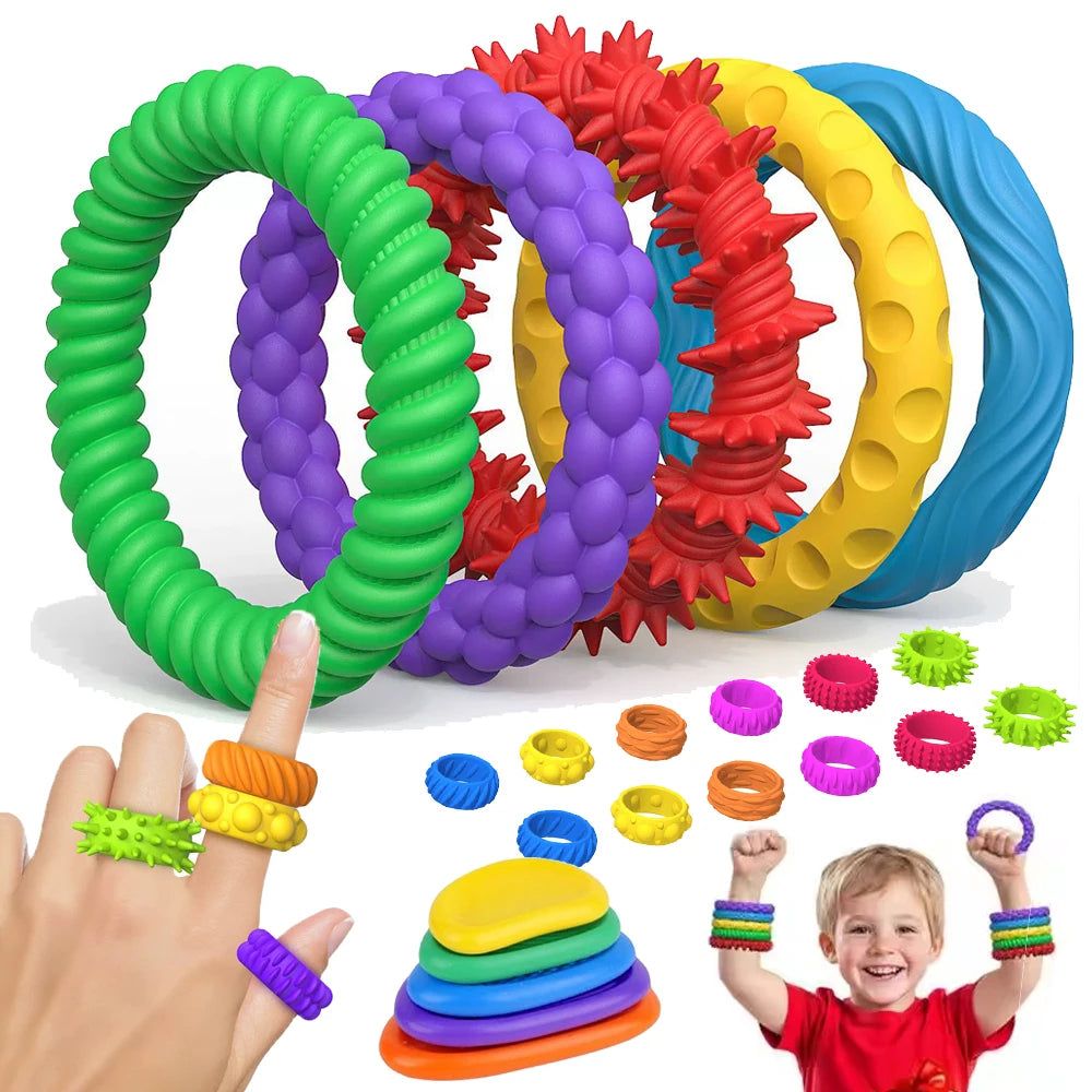 5/6/12Pcs Silicone Bracelet Ring Stone Textured Sensory Fidget Toys For Adults Autism Sensory Toys For Kids Fidget Stress Toys
