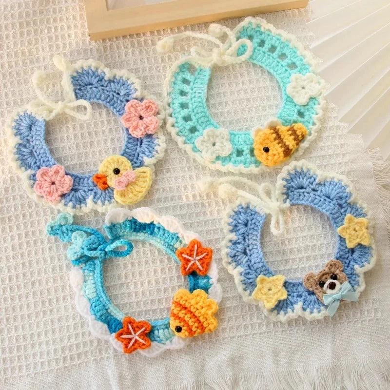 Hand-Knitted Pet Scarf Collar - Cute Knit Bib for Cats and Small Dogs