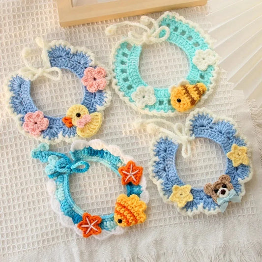 Hand-Knitted Pet Scarf Collar - Cute Knit Bib for Cats and Small Dogs