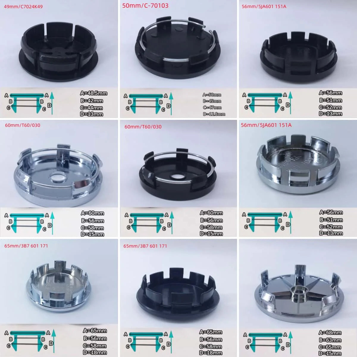 4Pcs 10style Universal 49MM 50MM 56MM 60MM 65MM 68mm Car Wheel Hub Center Caps Auto Hub Covers Replacement Accessories