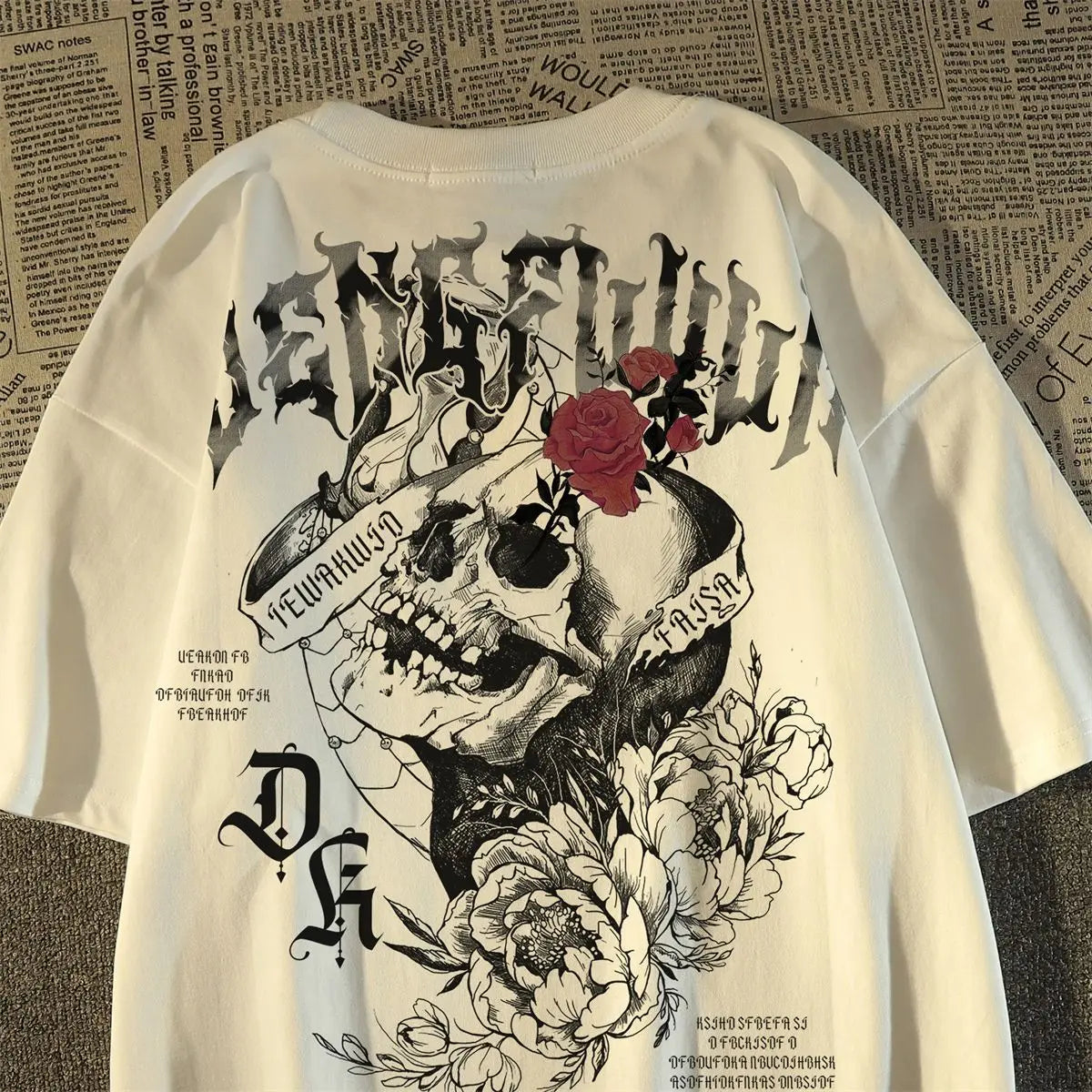 Women's Cotton Skull-Print T-Shirt — Retro Round-Neck Short-Sleeve Top
