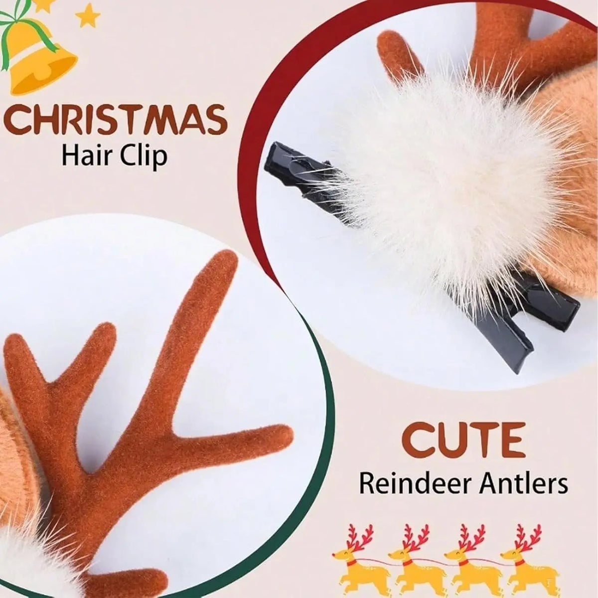 1/2Pairs Christmas Reindeer Antlers Deer Ears Headband for Women Cute Christmas Hair Clips Accessory
