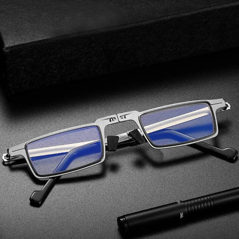 Steel Folding Reading Glasses Set — Blue Light Filter, Silver Frame