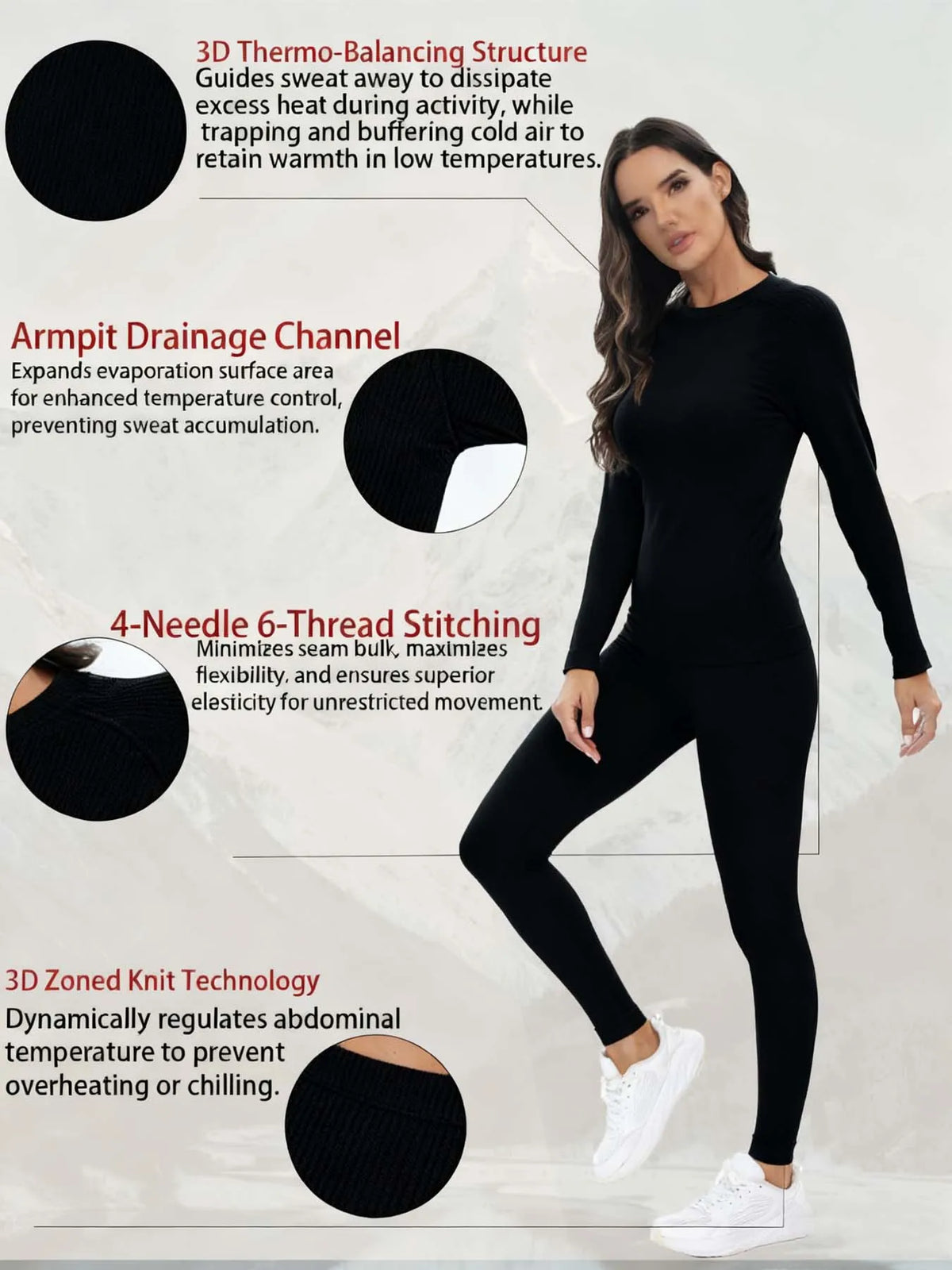 Women's Thermal Long Johns Set - Stretch Base Layer Top and Pants - photo 6