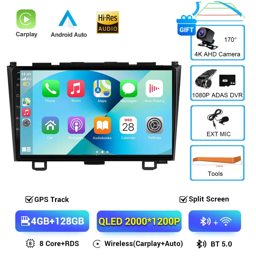 Android 16 Car Radio For Honda CR-V 3 RE CRV 2007-2011 Multimedia Video Player 2 Din Navigation GPS Carplay DVD Head Unit