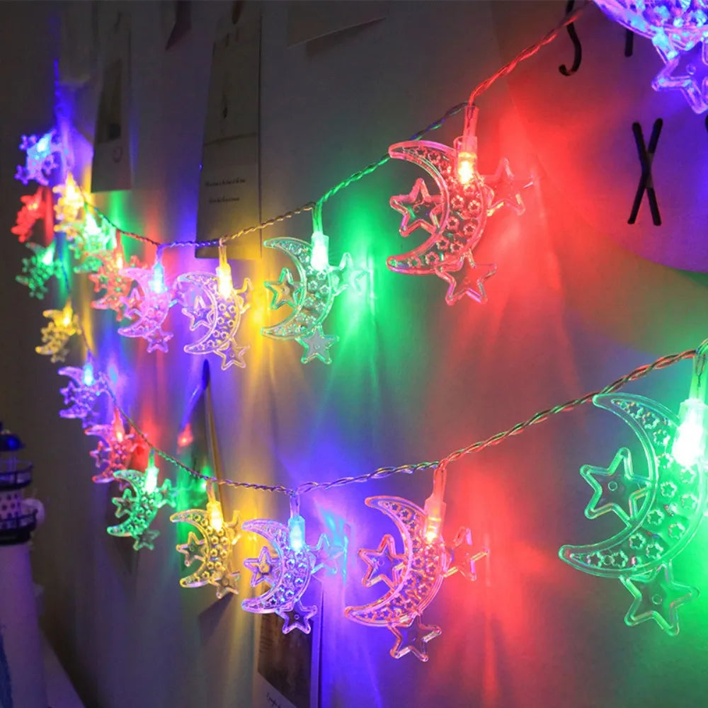 1pc Three Stars Moon String Lights - 59.06/118in LED Fairy Lights for Ramadan, Home Decor, Bedroom, Party, Islamic Festival