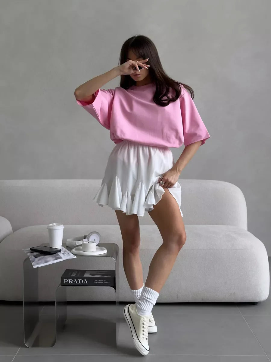 Hirsionsan Summer Casual Oversized T-shirts Women 100% Cotton Pink Loose Tees 2026 New Cusual Solid O Neck Female Aesthetic Tops