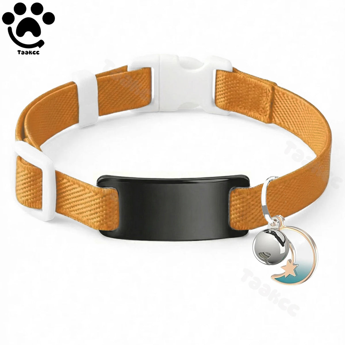 Customized Fashion Elastic Cat Collar Free Engraved Puppy Kitten Anti-lost Pet ID Nameplate Necklace With Bell & Moon Ornament
