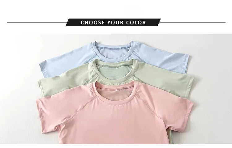 Women's Sport Short Sleeve T-Shirt Summer New Loose Quick Dry Breathable Mesh Yoga Fitness Top OutdoorWear ﻿