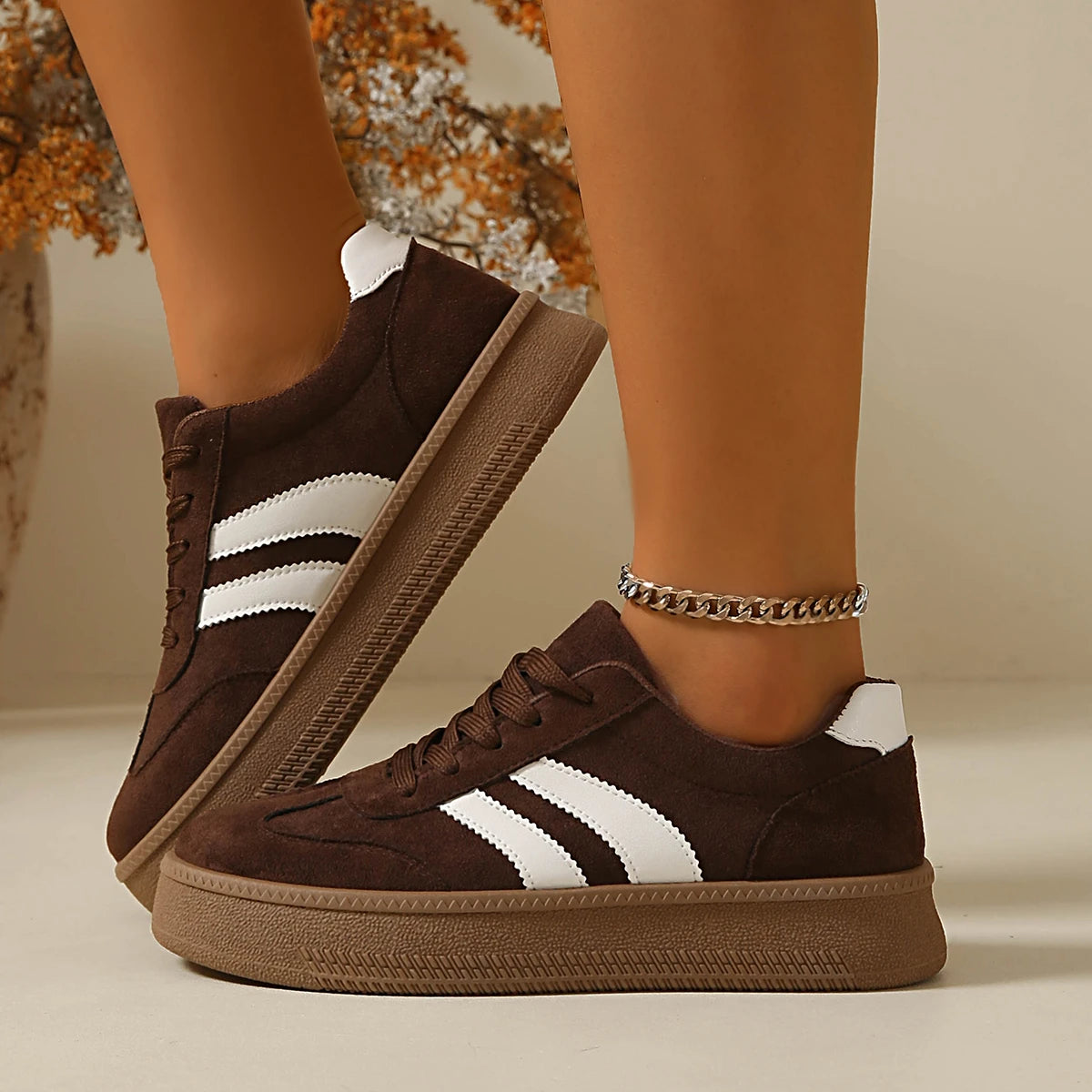 Suede Platform Sneakers for Women — Non-Slip Breathable Lace-Up Walking Shoes