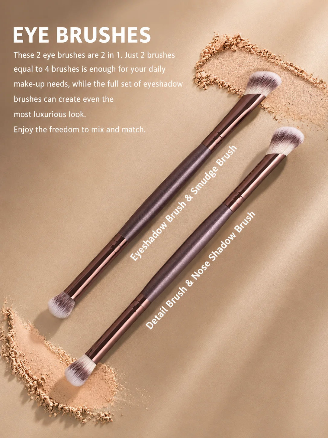 Professional Dual-Ended Makeup Brush Set Includes Foundation Brush, Contour Brush, Blush Brush, Powder Brush, Eyeshadow Brush, C