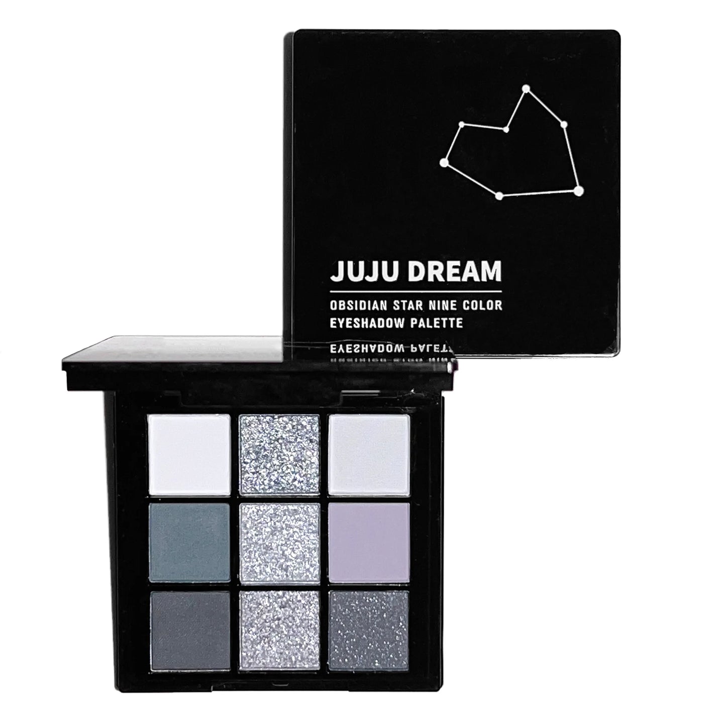 JUJU Dream 9-Shade Smoky Eyeshadow Palette – Black Swan | Dark Black, Grey, Silver Glitter & Matte Finish | Long-Lasting