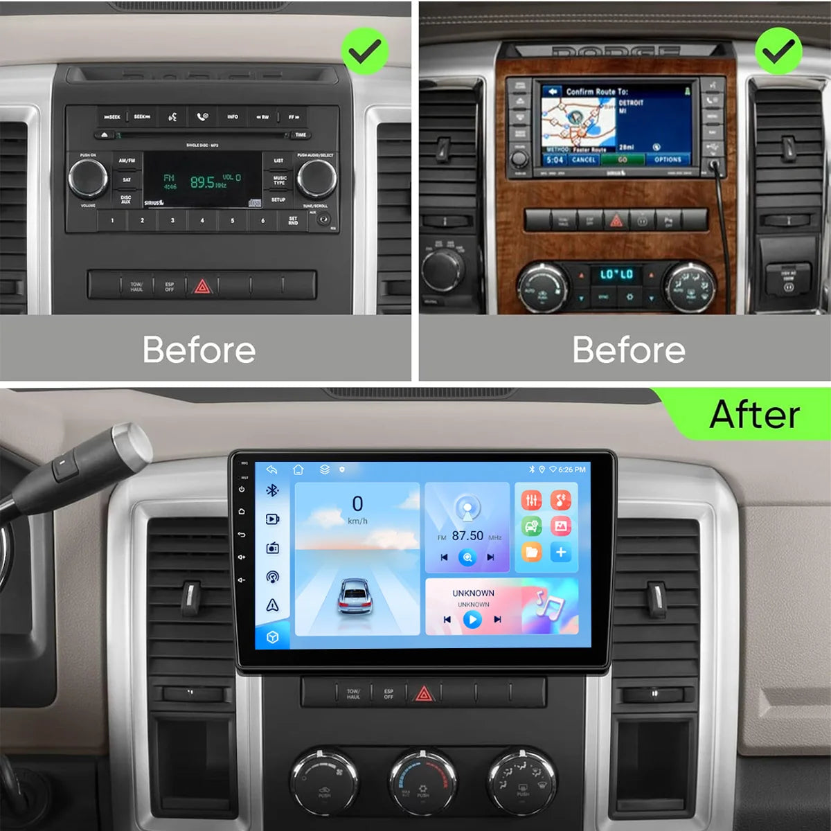 Car Stereo Head Unit for Dodge Ram 1500/2500 2008-2012 - CarPlay & Android Auto