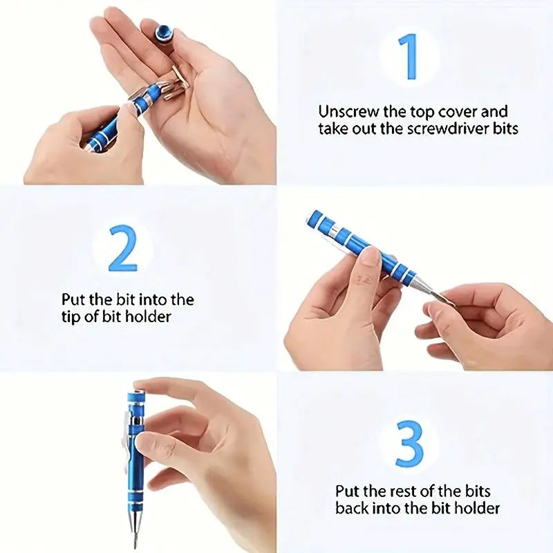 8-in-1 Aluminum Alloy Screwdriver Pen - Changeable Bits For Easy Repairs & Disassembly