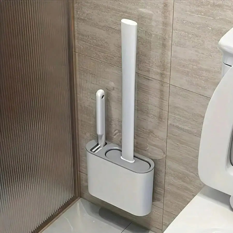 3-Piece Silicone Toilet Brush Set: Wall-Mounted Bracket & Crevice Cleaner