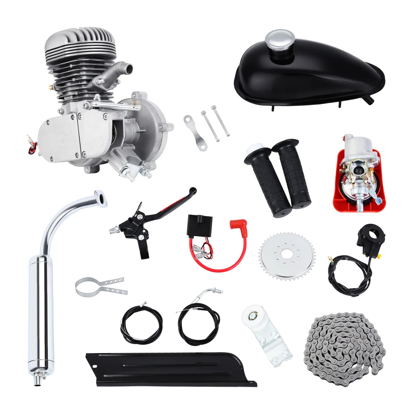 100CC Bicycle Engine Kit 2 Stroke Pocket Bike Engine For DIY Electric Bicycle Complete Engine Silver/Black Color Ship from US