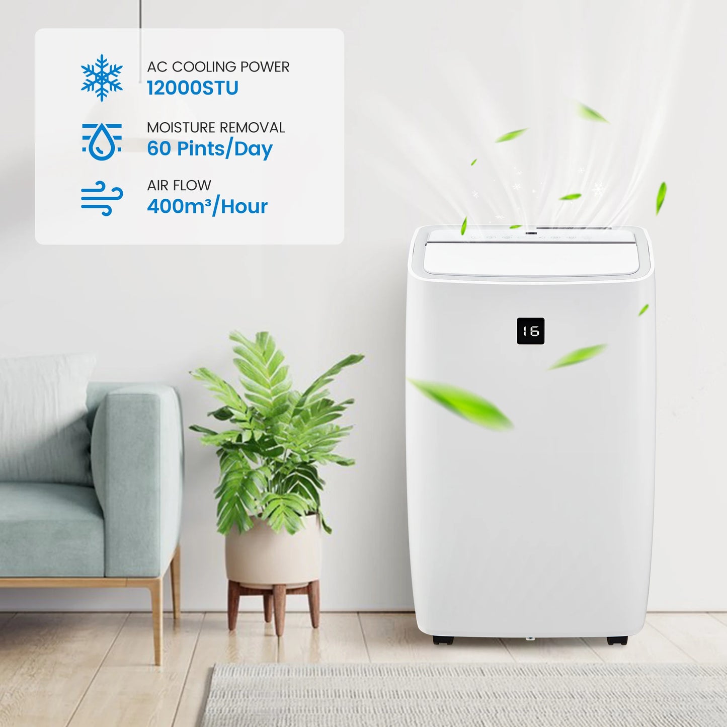 12000 BTUs Portable Air Conditioners with Remote Control, 3-in-1 Freestanding Cooling AC Unit with Fan & Dehumidifier for Room