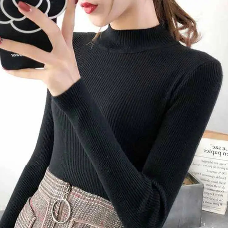 Women's vintage mock neck sweater, slim knit — view 10 of 17