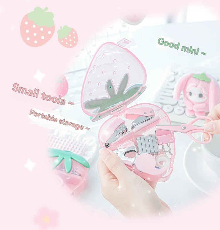 1PC Tool Set High Beauty Strawberry Efficiency Set Stapler Storage Stationery Student Specific Tool Set