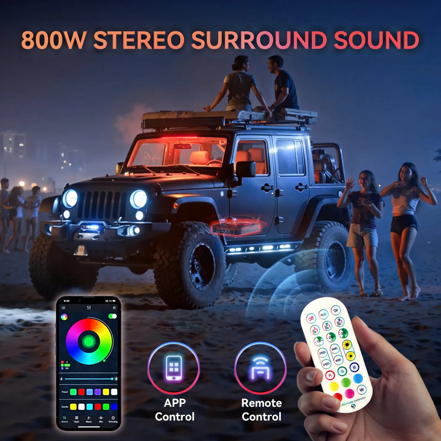 10 Inch Car Speakers Active RMS 80W Stereo Pure Bass Installed Under The Seat Ultra-Thin Subwoofer APP Control Colorful Light