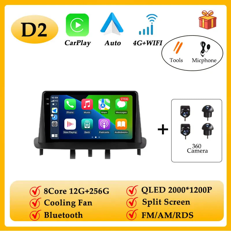 Car Radio Video Audio Android 15 for Renault Megane 3 Fluence Samsung SM3 2008 - 2014 CarPlay GPS Navi Split Screen WIFI DSP BT