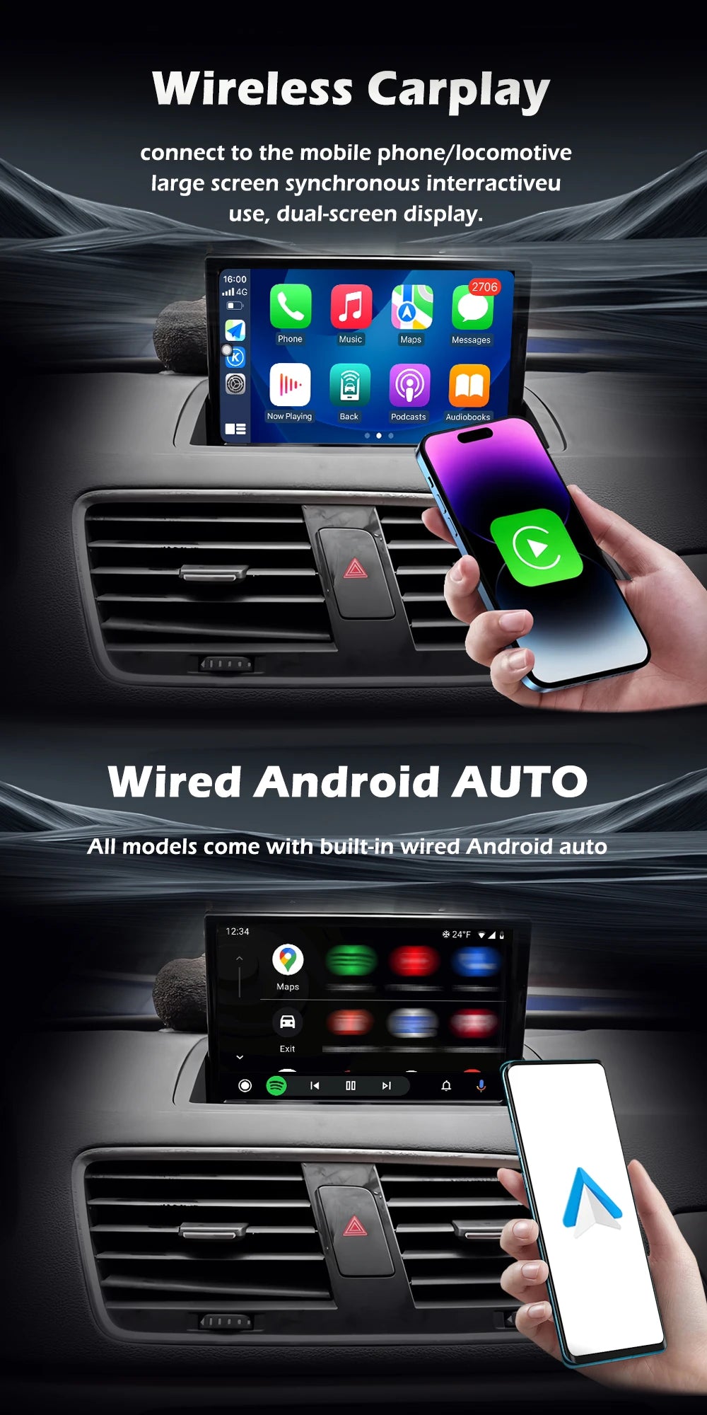 Wireless CarPlay Android 16 For Audi Q3 2011 - 2018 Car Multimedia Radio Navigation GPS WIFI Wired Auto DSP 8 inch Touch Screen