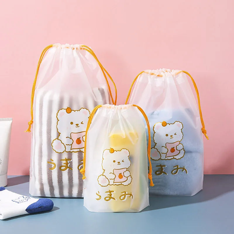 PE Dinosaur Bundle Pocket Plastic Drawstring Bag Frosted Shoes Travel Storage Bag Transparent Clothes Socks Shoes Plastic Bag