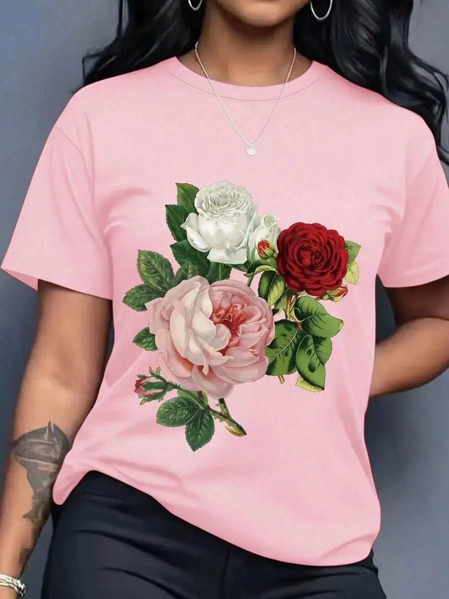 Women's vintage rose print graphic tee — view 1 of 10