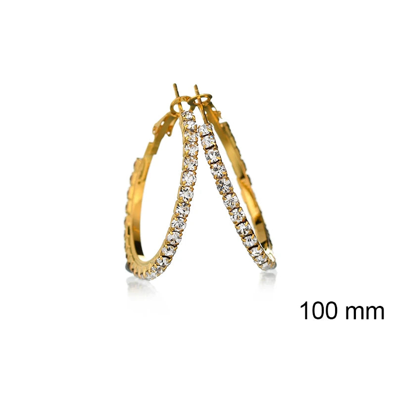 2026 New 30-100mm Large Crystal Hoops Earrings Paparazzi Basketball Wives CZ Hip Hop Earrings Christmas Jewelry Gift