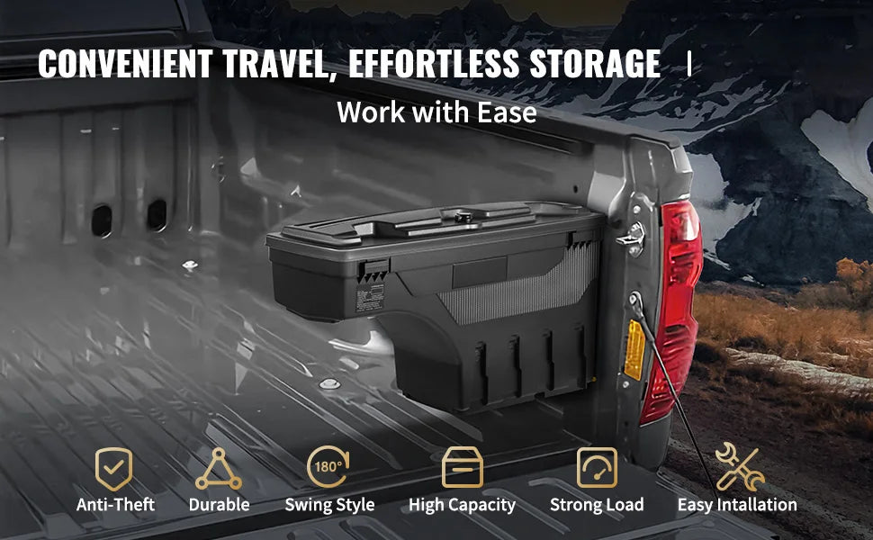 Lockable Wheel-Well Truck Bed Storage Box, Waterproof — Fits Silverado, Sierra & Full-Size Pickups