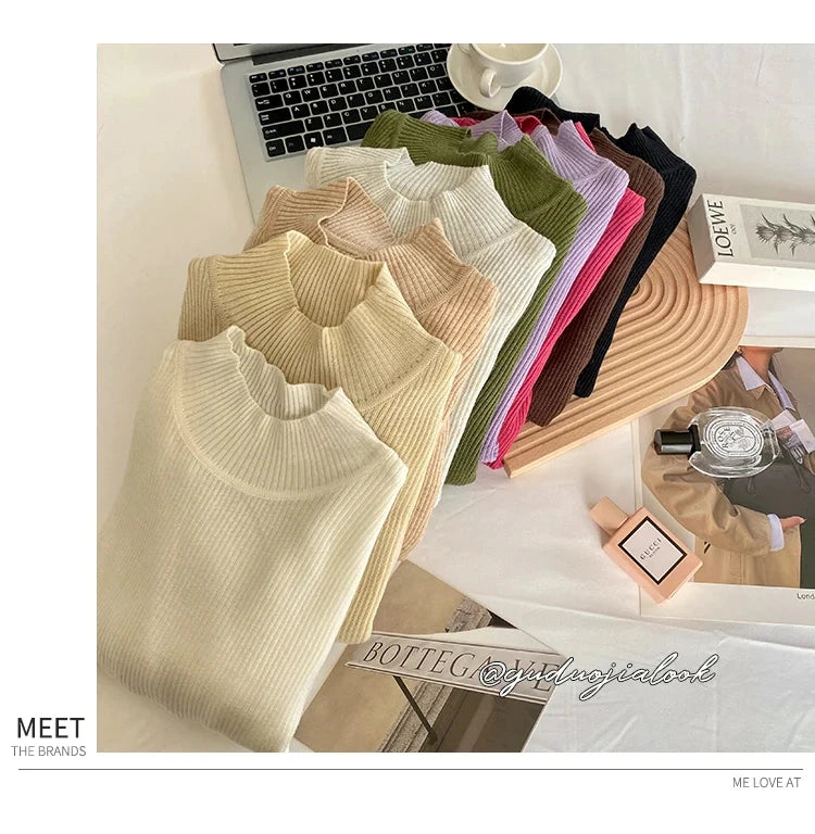 Women's Mock Neck Knit Sweater, Slim Basic Pullover